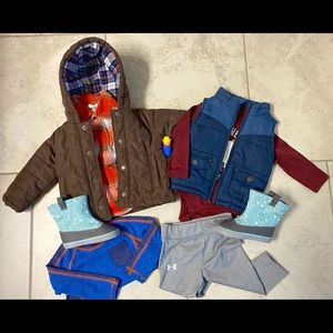 Brand name winter, jacket lot with NEW boots